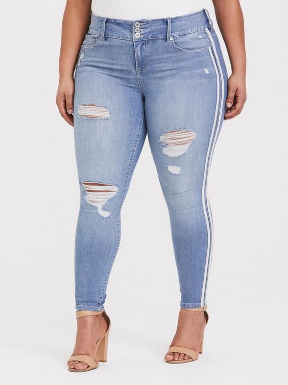 Torrid Distressed Denim Jegging with Side Stripes